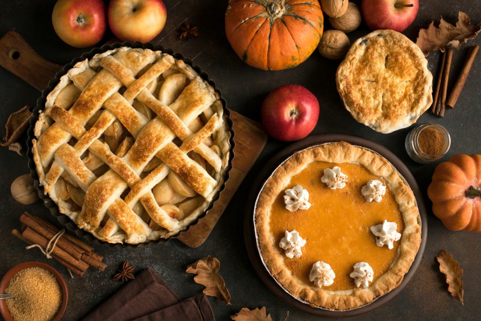 Thanksgiving pumpkin and apple pie